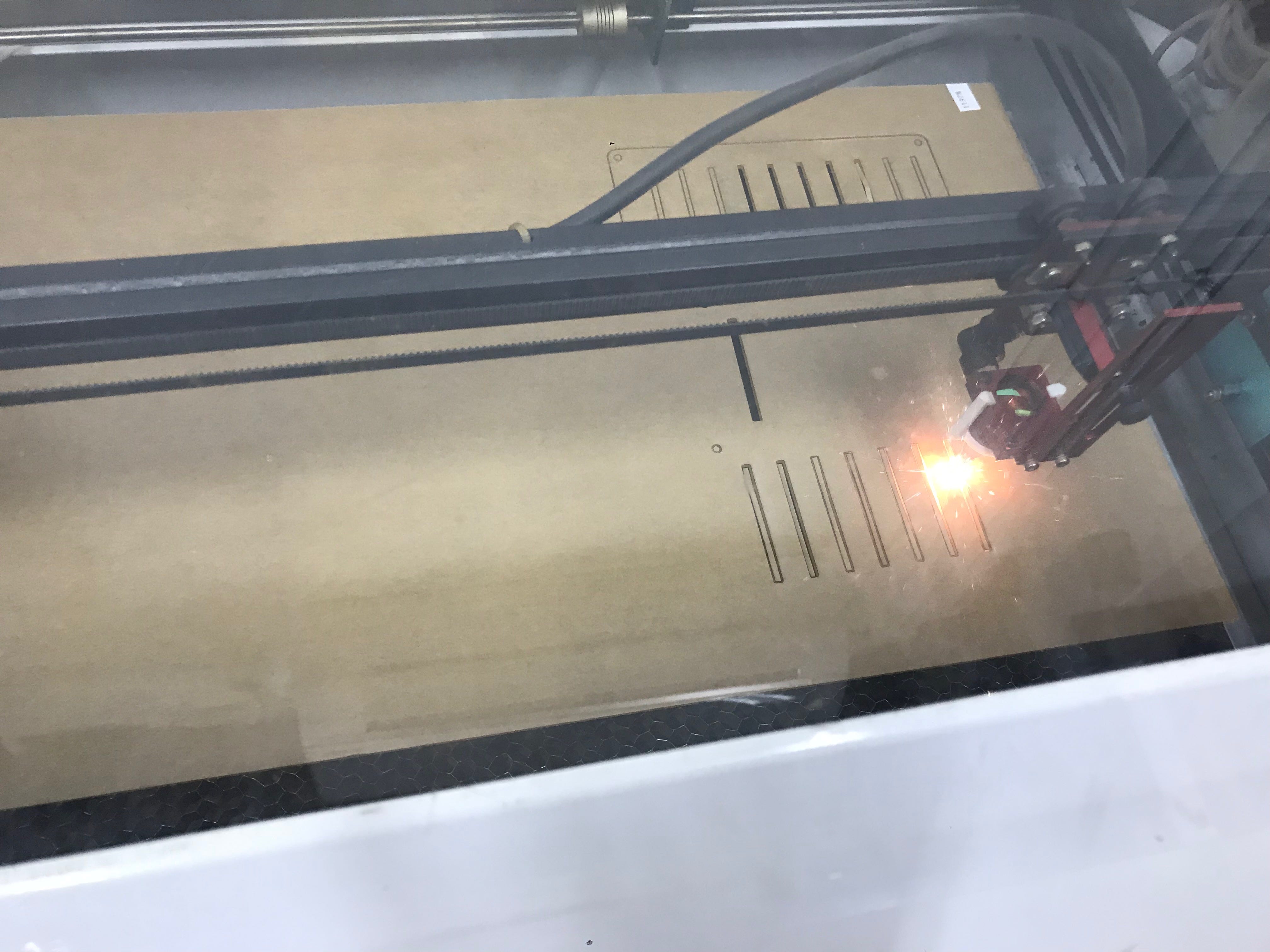 Laser cutter in action! My previous attempt didn’t cut the acrylic deep enough ;-;