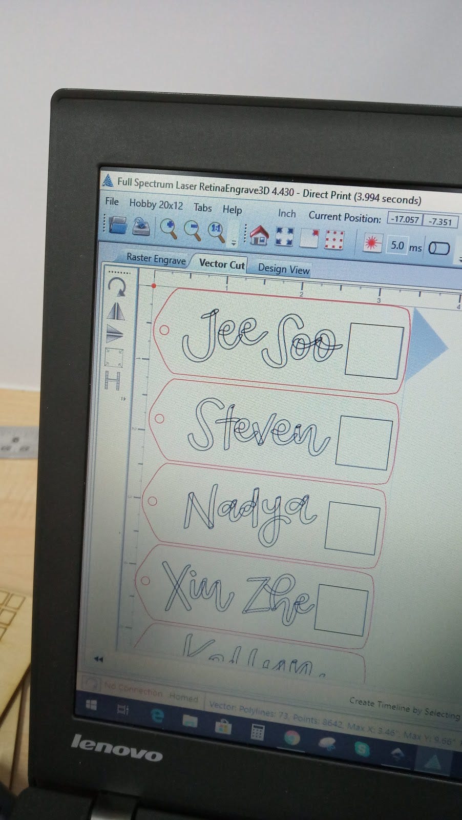 Design file of keychains being ‘printed’ onto RetinaEngrave