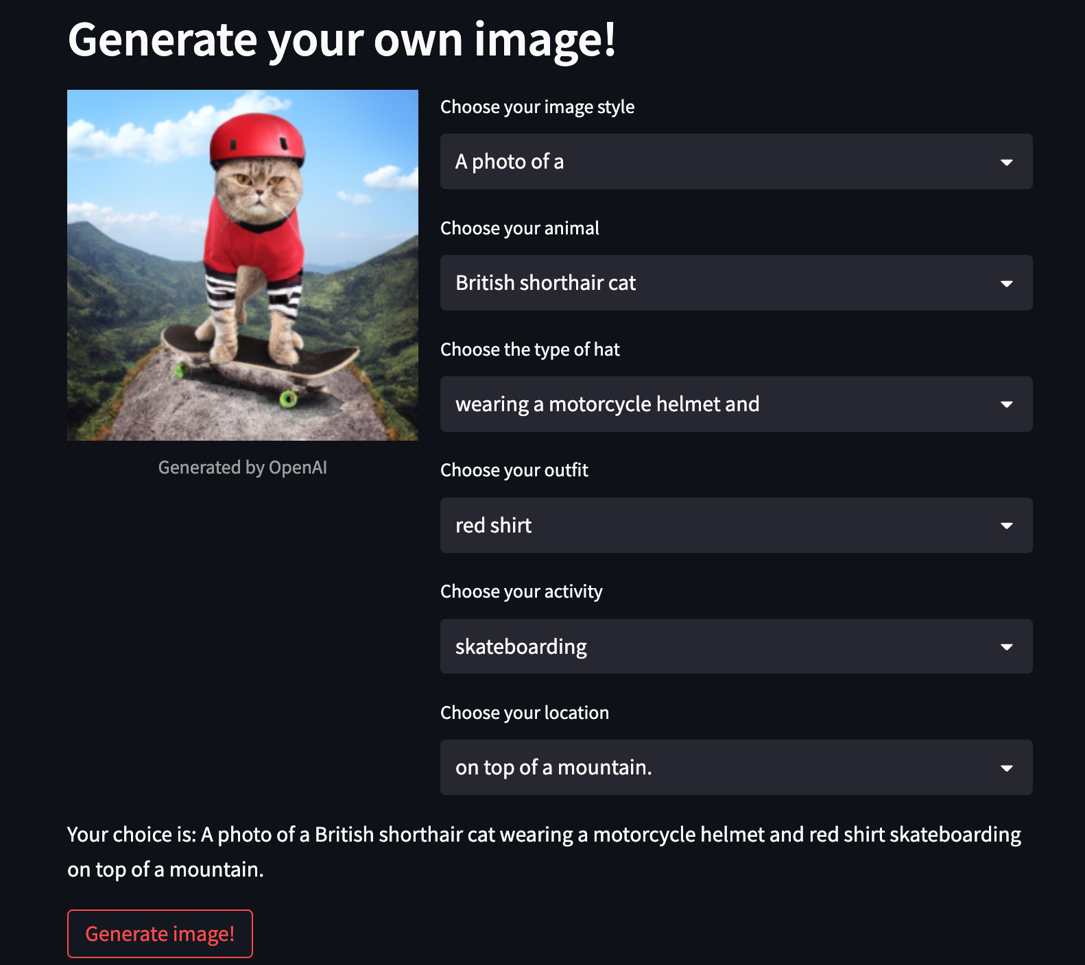 Custom image generator using OpenAI API and Streamlit