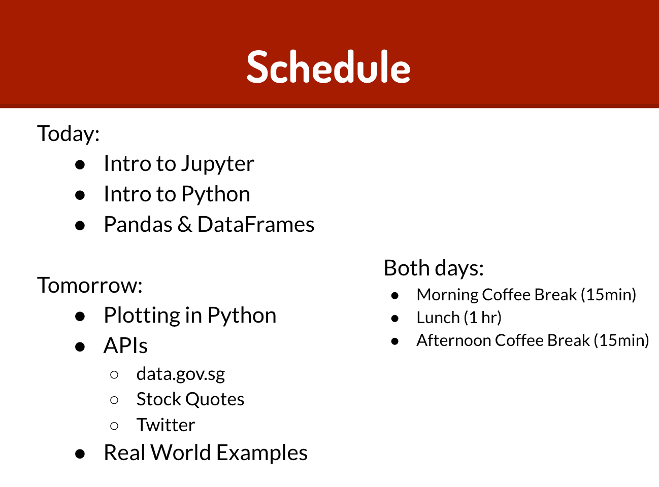 Python for Business Class Schedule