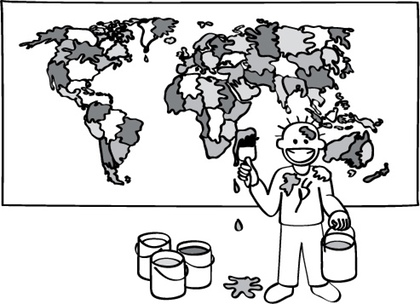 A man colouring a map (Credits: CS Unplugged)