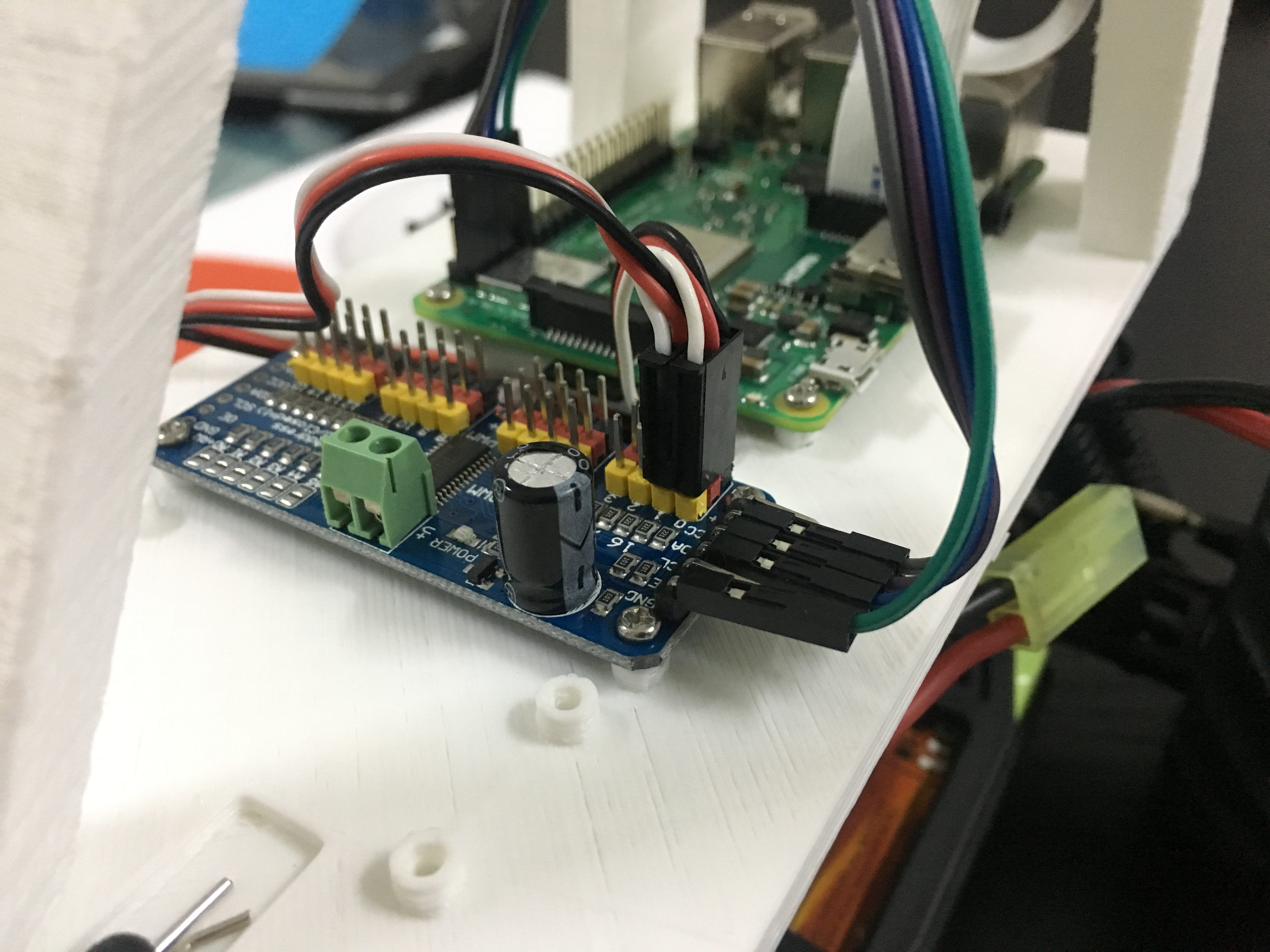 DonkeyCar controller board and wiring inside the 3D-printed chassis
