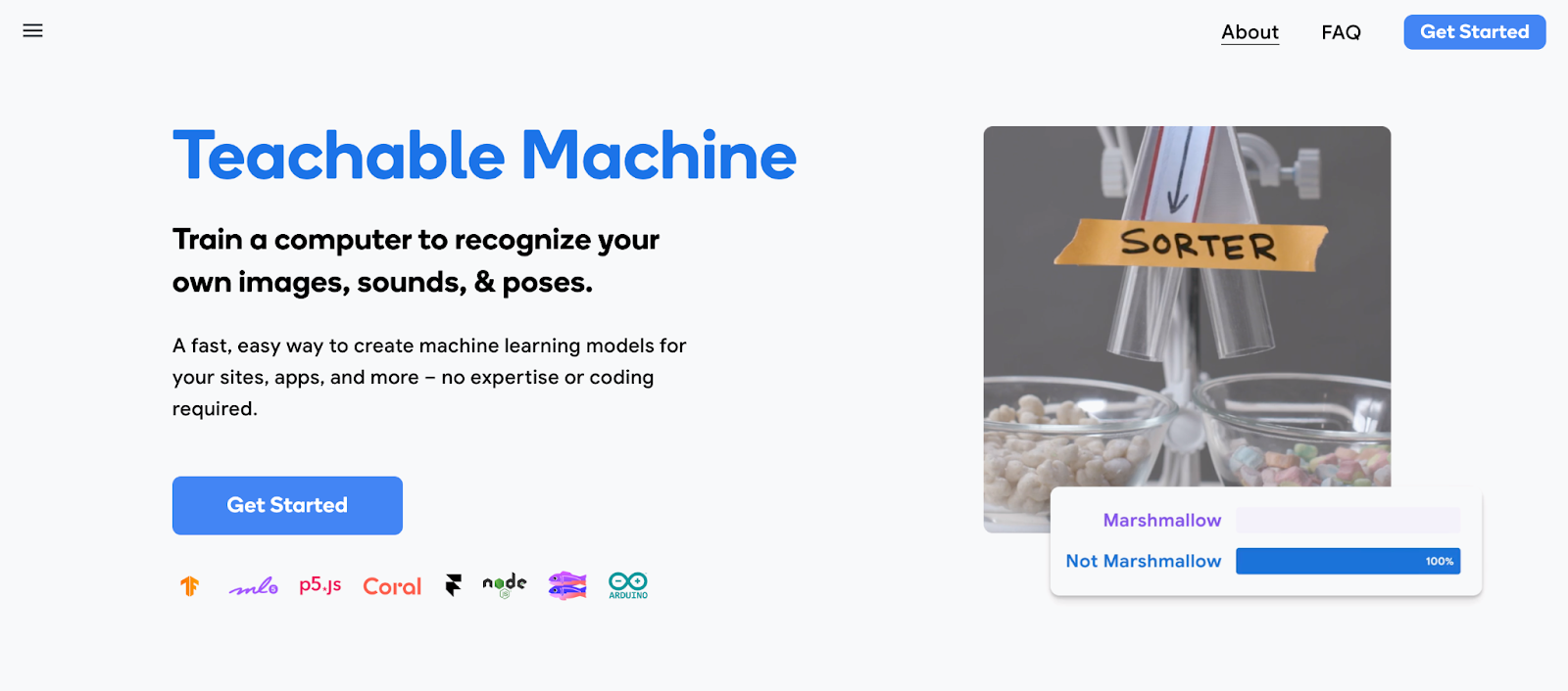 A screenshot of the Teachable Machine website