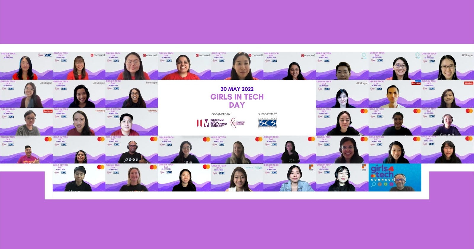 A photograph of all the trainers who conducted various workshops for Girls in Tech Day.