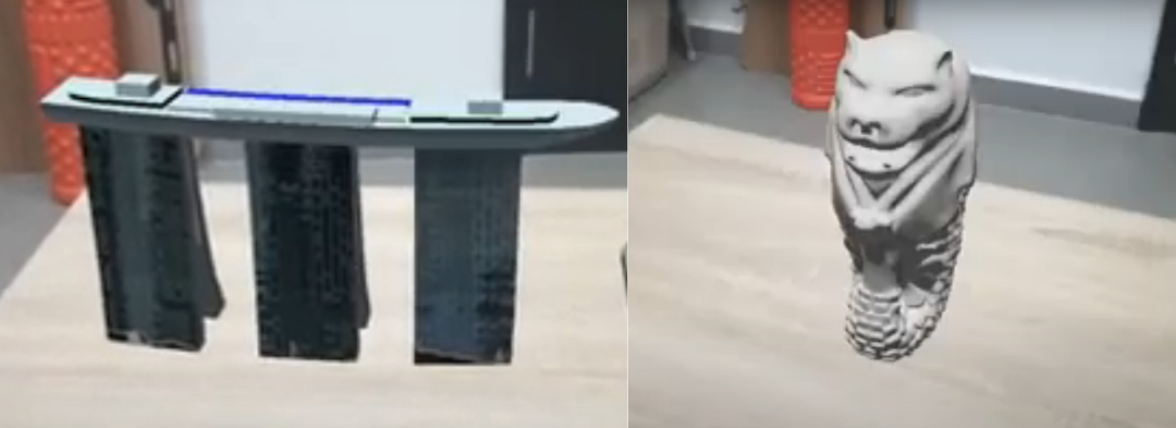 A screenshot of the augmented reality Marina Bay Sands and Merlion created by the winning team.