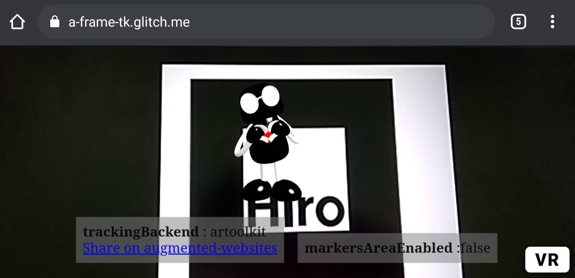 A screenshot from my phone with the AR website on