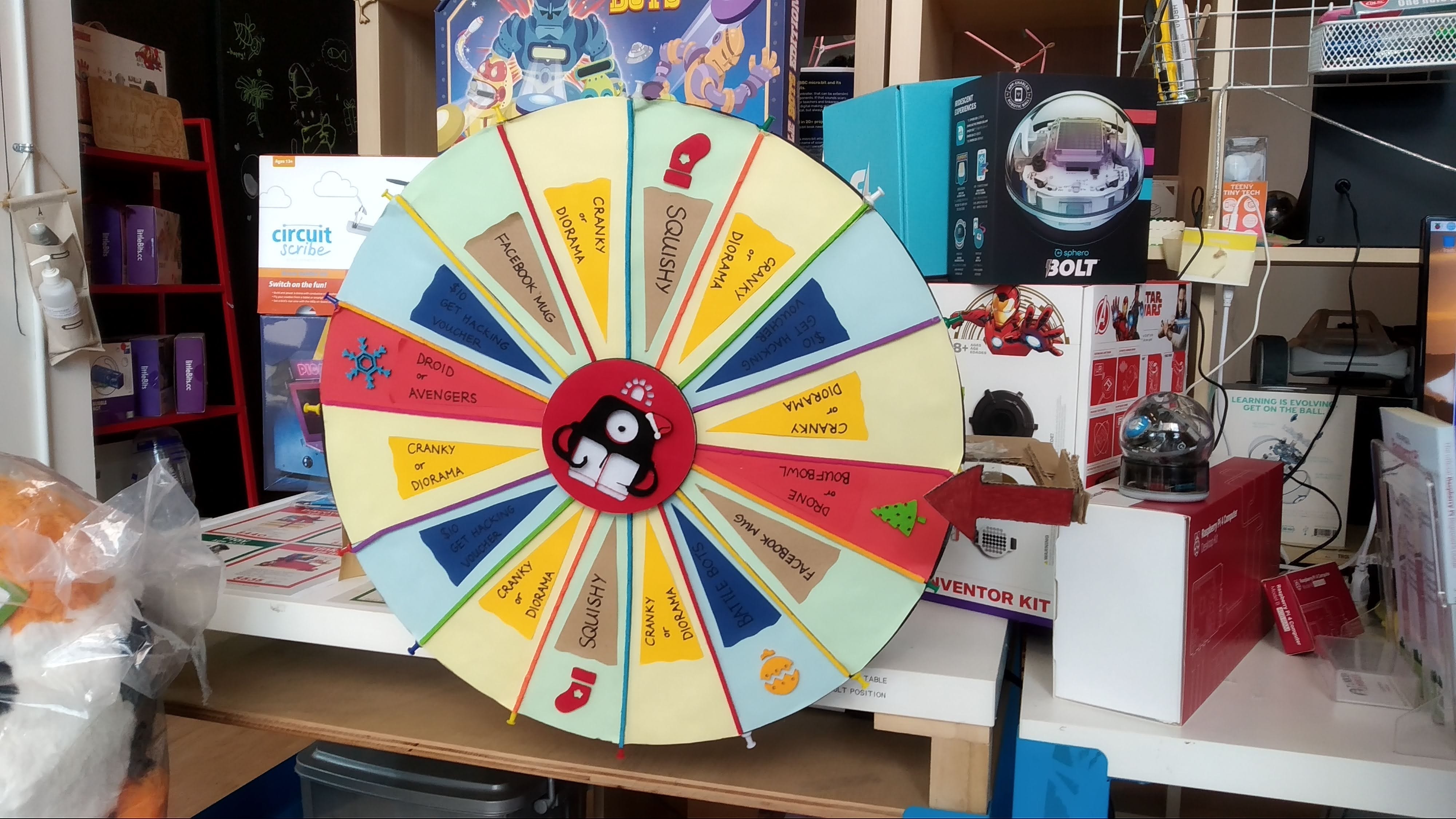 The decorations and centrepiece for the lucky spin wheel (the mechanism and base was made by another intern)