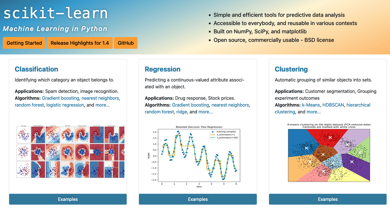 Screenshot of scikit-learn website