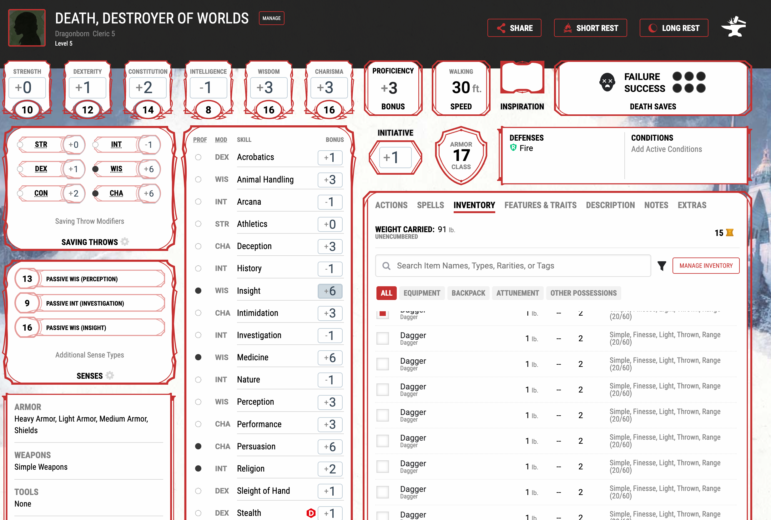 Character sheet from dndbeyond.com