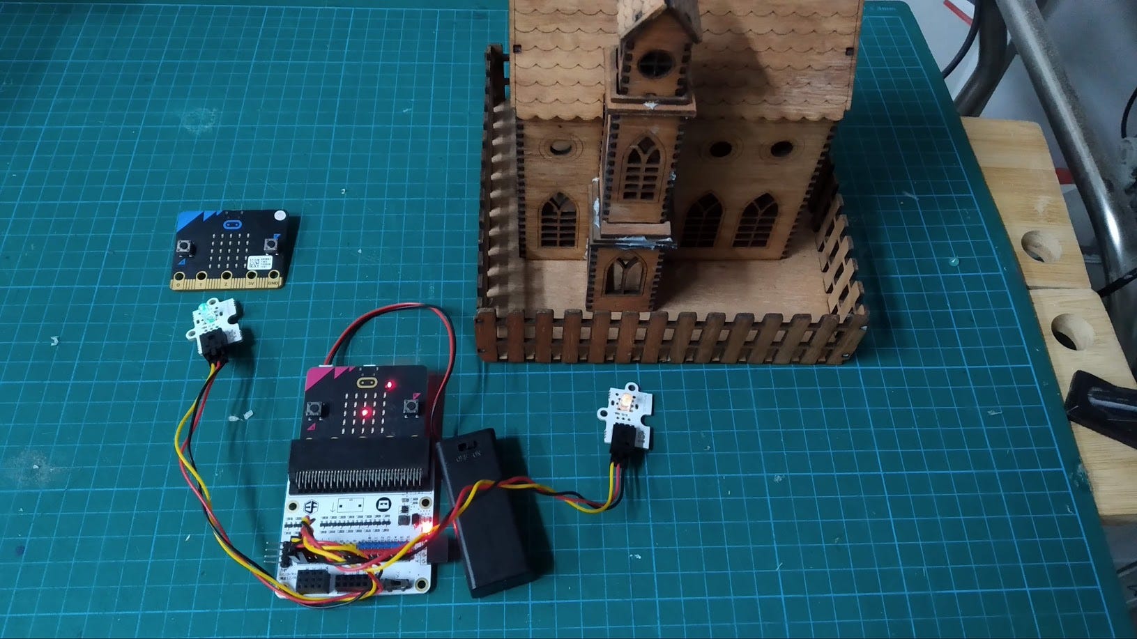My tiny museum with keywords “micro:bit” and “house” to toggle the respective LEDs!