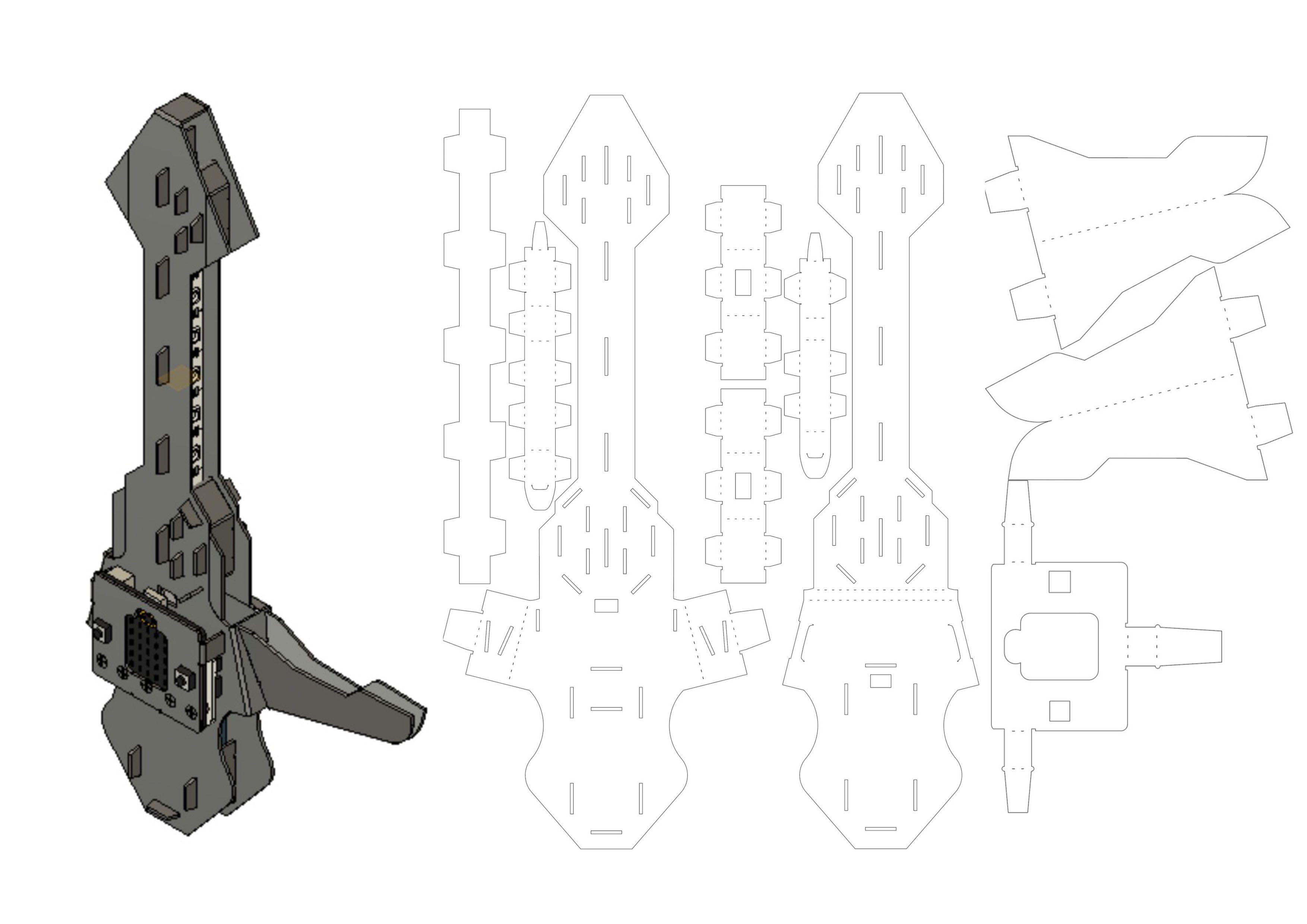 Early design of lightsaber project; the 3d model can be unfolded into flat vectors