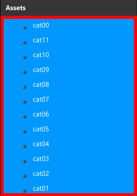 Assets panel with all 12 extracted cat animation frames selected.