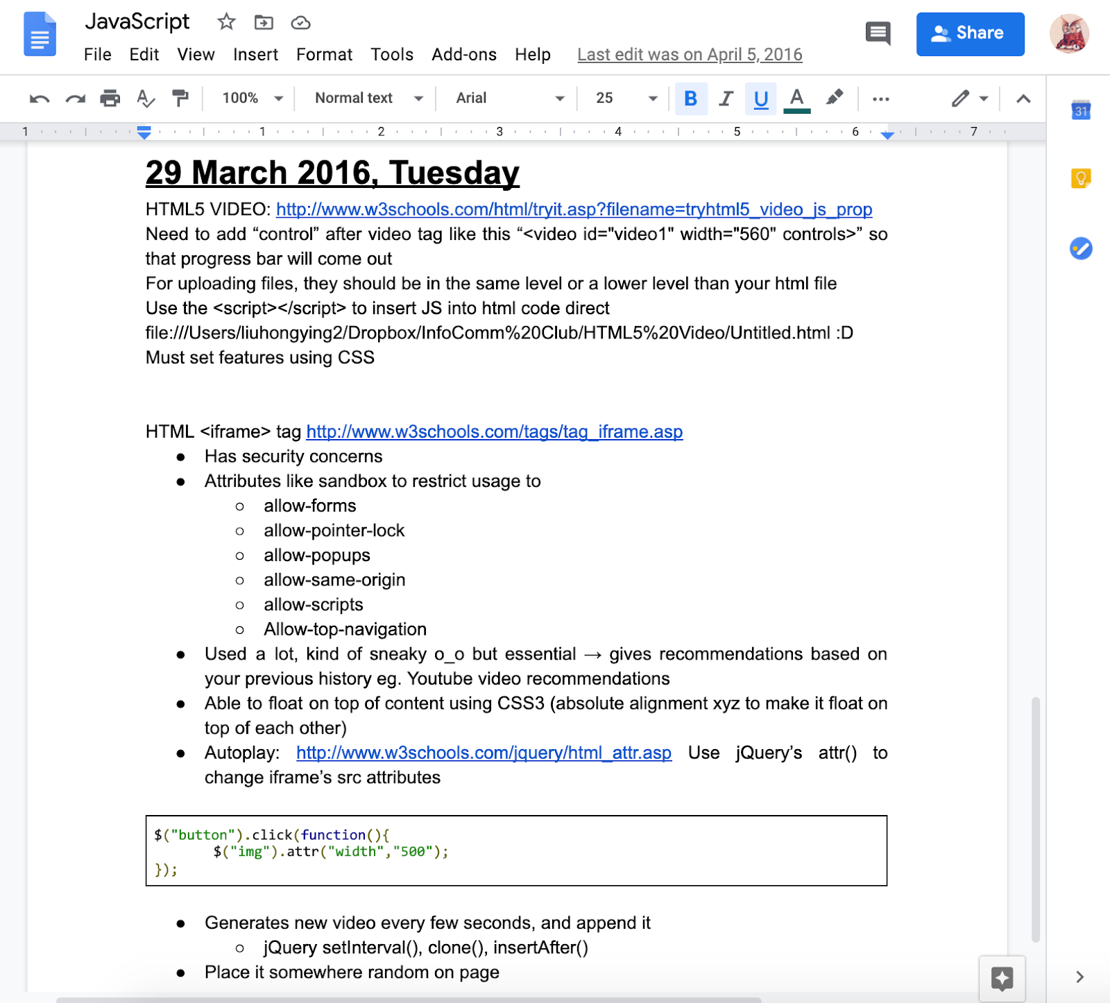 Some of my Tinkercademy JavaScript class notes way back in secondary school 😂
